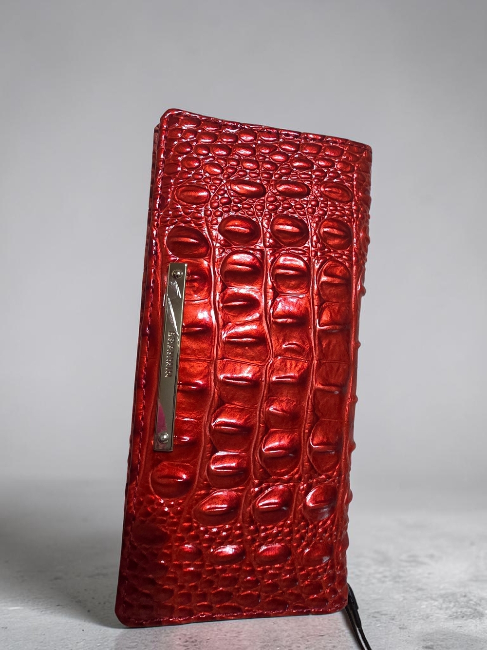 Brahmin Metallic Croc-Embossed Red Long Wallet